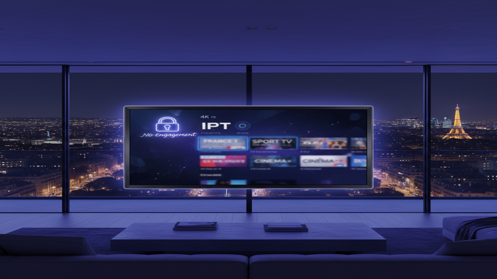 Un utilisateur naviguant sur une interface d'offre IPTV sans engagement en France via sa Smart TV