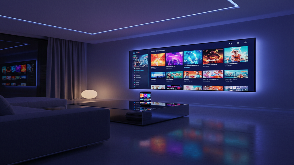 Un écran de Smart TV affichant une sélection d'IPTV application pour le streaming.