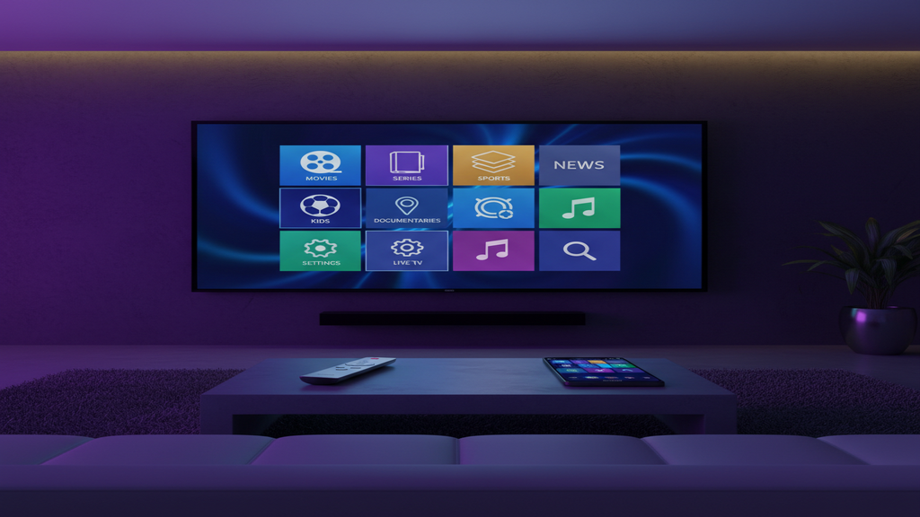 Guide complet sur l'abonnement IPTV pour Smart TV, montrant une télécommande pointant vers une interface TV