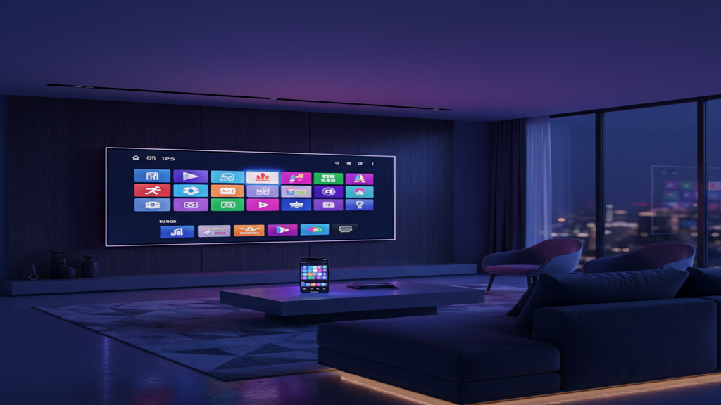 Un écran de Smart TV affichant une mosaïque de chaînes pour illustrer le meilleur abonnement IPTV