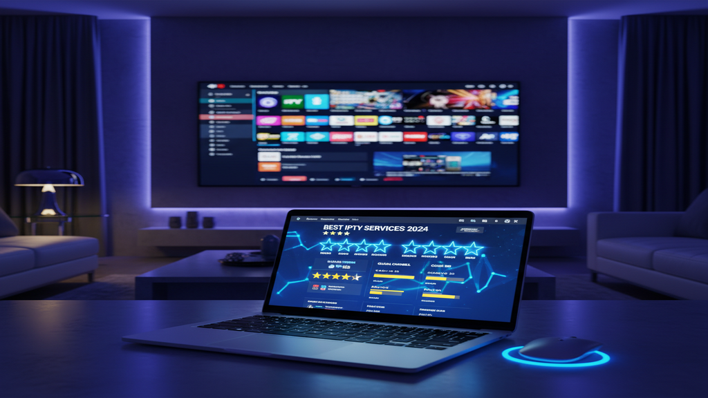 Personne cherchant des avis sur les meilleurs services IPTV sur un ordinateur portable.