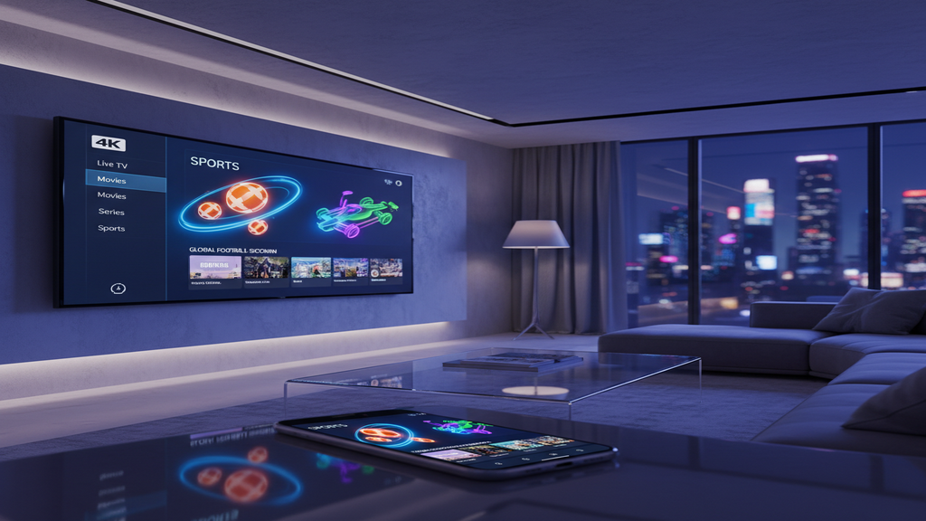 Un écran de télévision affichant un match de football en direct via un service IPTV pour les chaînes sportives.